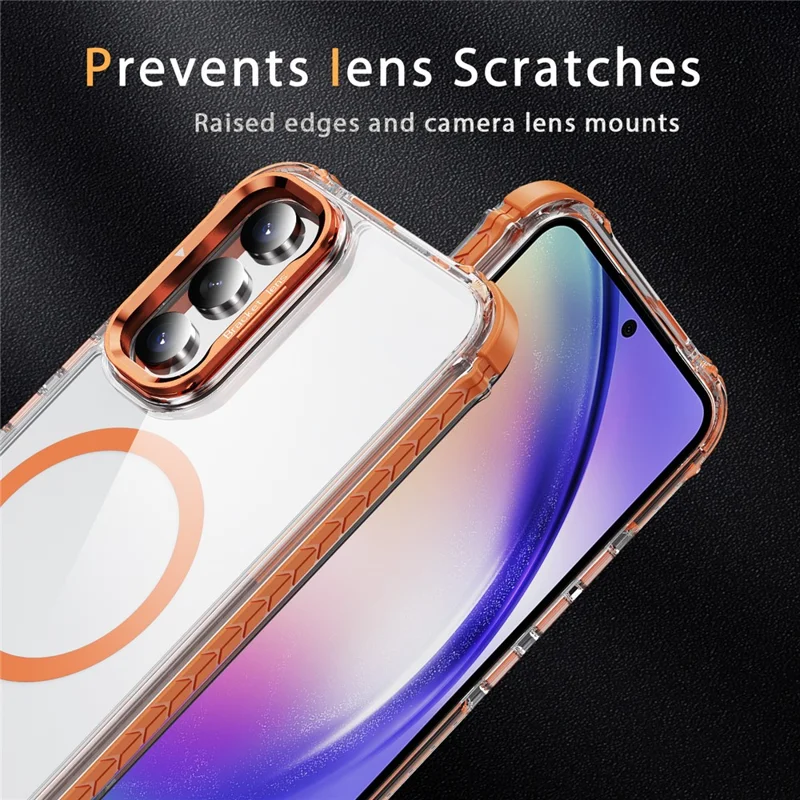 Cover trasparente per Samsung Galaxy A54 5G con supporto per lenti, compatibile con MagSafe - Arancione