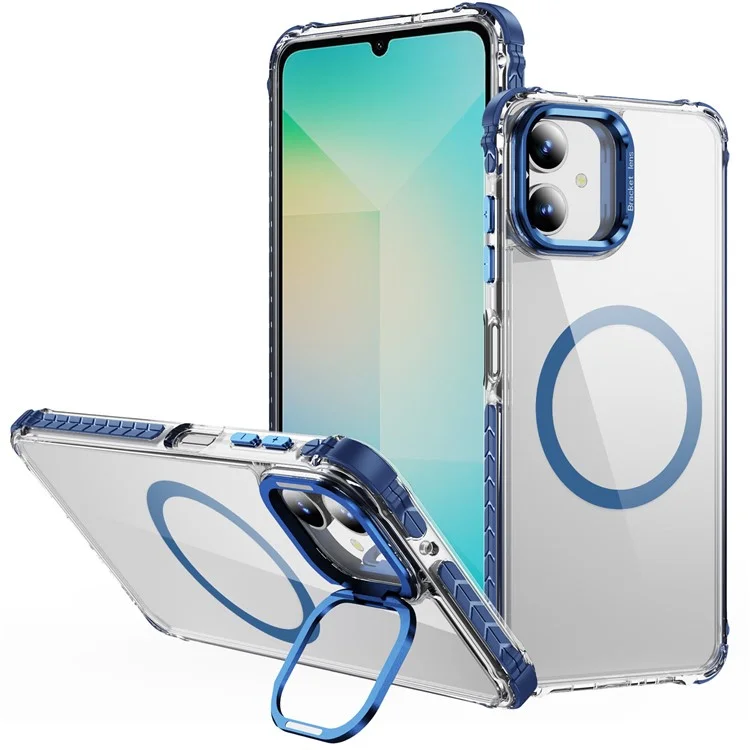 For Samsung Galaxy A05 4G Clear Phone Case with Lens Kickstand Cover Compatible with MagSafe - Blue