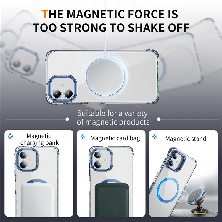 For Samsung Galaxy A05 4G Clear Phone Case with Lens Kickstand Cover Compatible with MagSafe - Blue