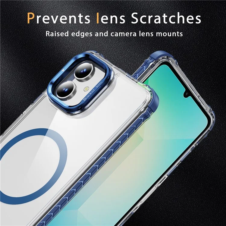 For Samsung Galaxy A05 4G Clear Phone Case with Lens Kickstand Cover Compatible with MagSafe - Blue