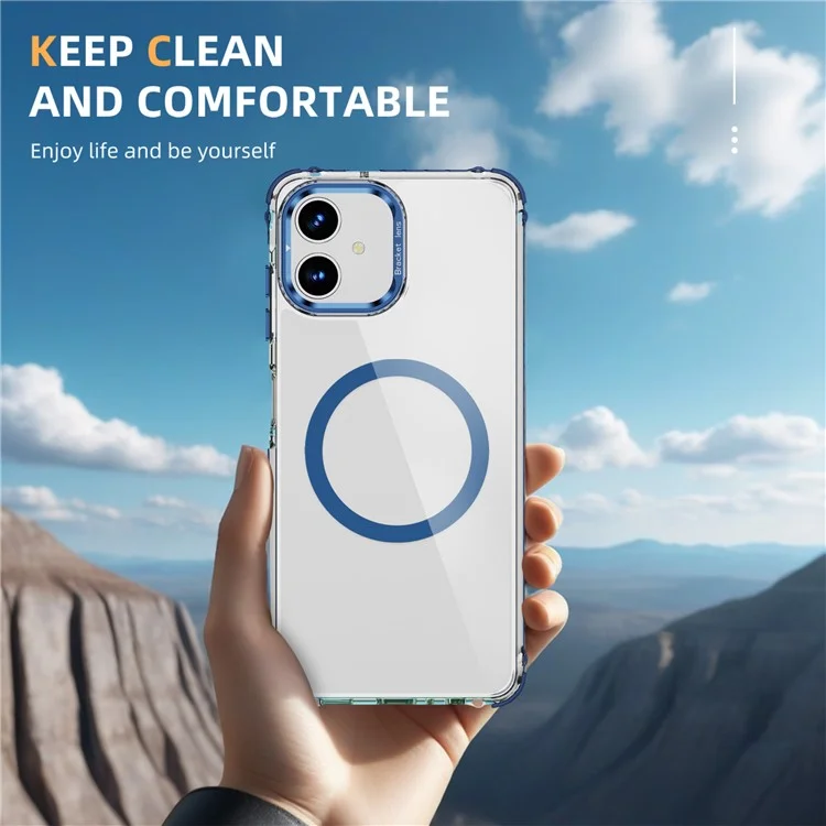 For Samsung Galaxy A05 4G Clear Phone Case with Lens Kickstand Cover Compatible with MagSafe - Blue