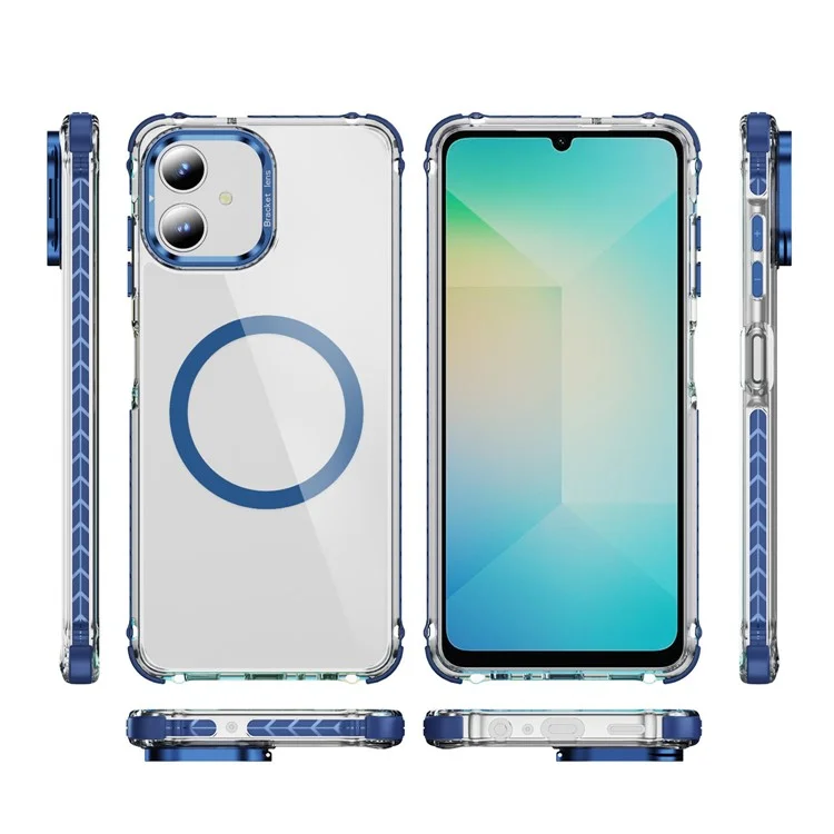 For Samsung Galaxy A05 4G Clear Phone Case with Lens Kickstand Cover Compatible with MagSafe - Blue