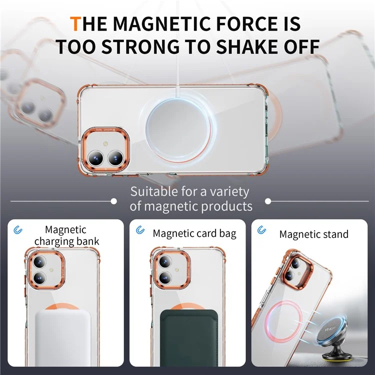 Cover Trasparente per Samsung Galaxy A06 con Supporto e Protezione Lenti, Compatibile con MagSafe - Arancione