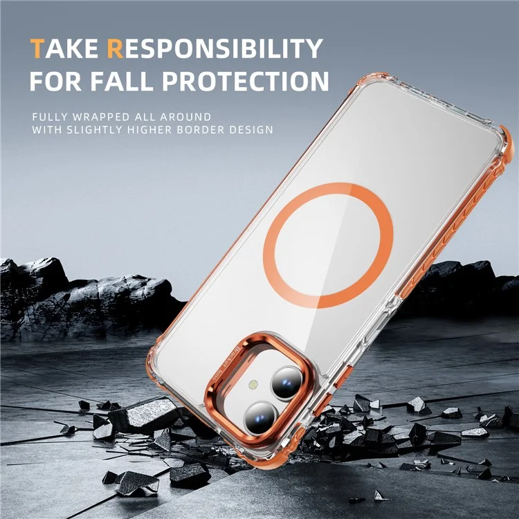 Cover Trasparente per Samsung Galaxy A06 con Supporto e Protezione Lenti, Compatibile con MagSafe - Arancione
