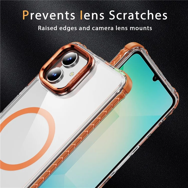 Cover Trasparente per Samsung Galaxy A06 con Supporto e Protezione Lenti, Compatibile con MagSafe - Arancione