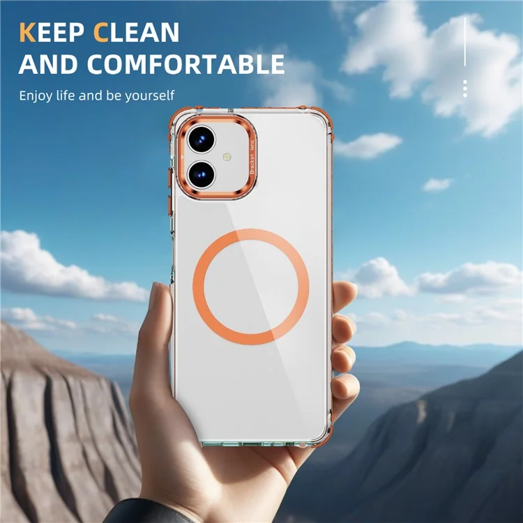Cover Trasparente per Samsung Galaxy A06 con Supporto e Protezione Lenti, Compatibile con MagSafe - Arancione
