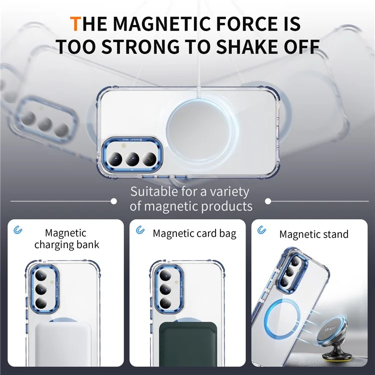 For Samsung Galaxy A05s 4G Clear Phone Case with Lens Kickstand Cover Compatible with MagSafe - Blue