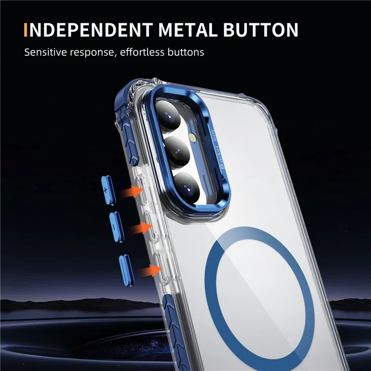 For Samsung Galaxy A05s 4G Clear Phone Case with Lens Kickstand Cover Compatible with MagSafe - Blue