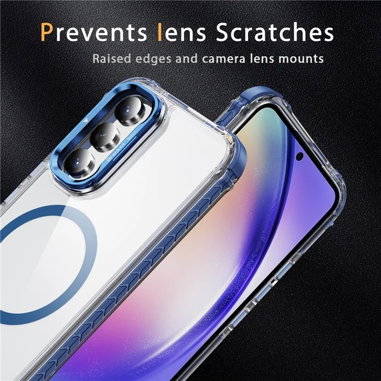For Samsung Galaxy A05s 4G Clear Phone Case with Lens Kickstand Cover Compatible with MagSafe - Blue