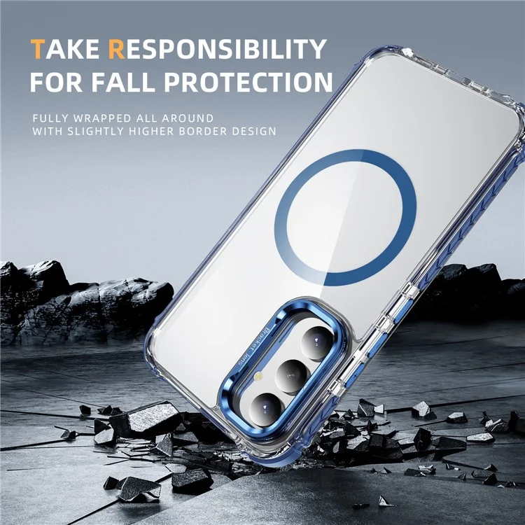For Samsung Galaxy A05s 4G Clear Phone Case with Lens Kickstand Cover Compatible with MagSafe - Blue