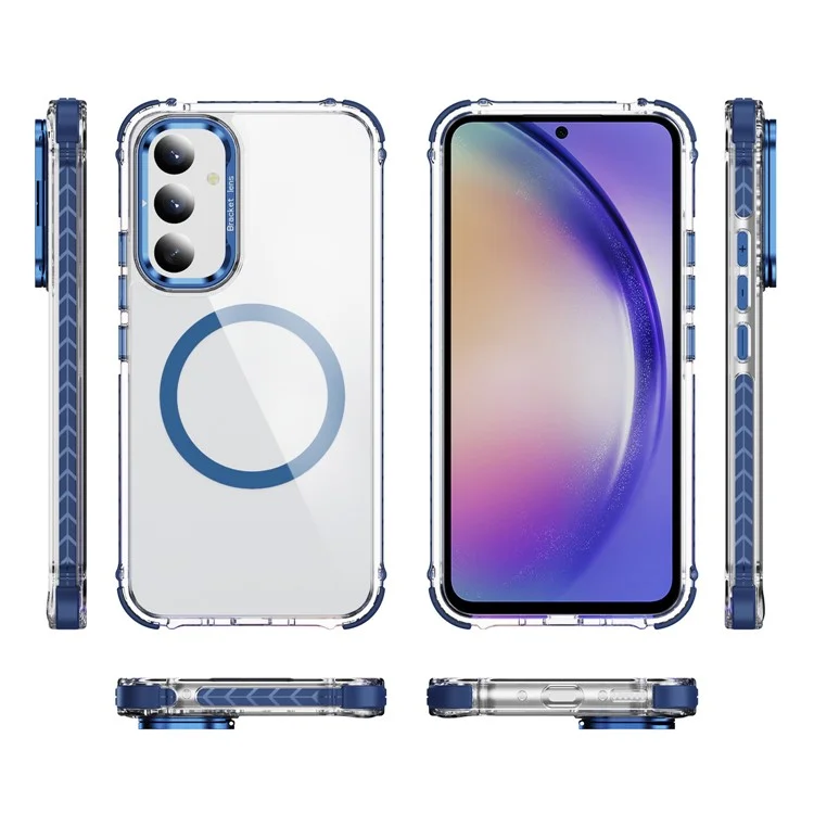 For Samsung Galaxy A05s 4G Clear Phone Case with Lens Kickstand Cover Compatible with MagSafe - Blue