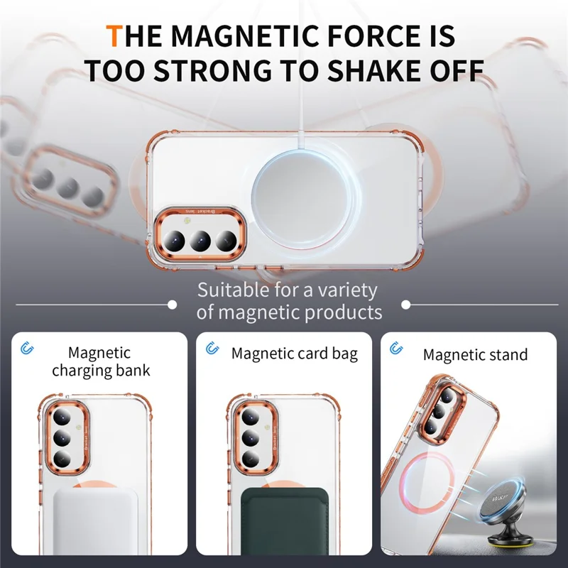 For Samsung Galaxy A05s 4G Clear Phone Case with Lens Kickstand Cover Magnetic Case - Orange