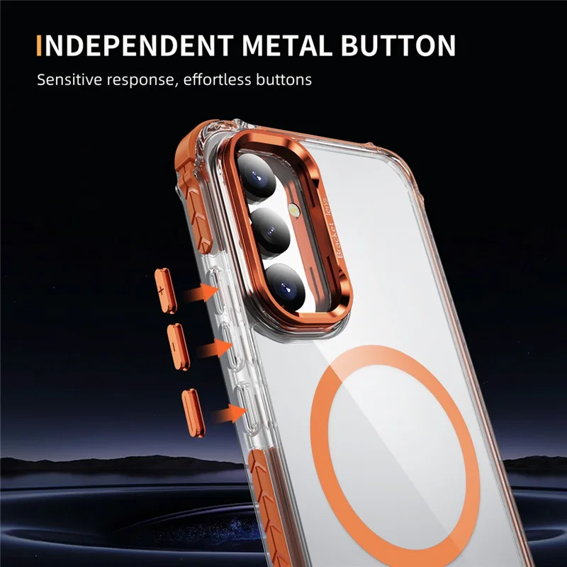 For Samsung Galaxy A05s 4G Clear Phone Case with Lens Kickstand Cover Magnetic Case - Orange