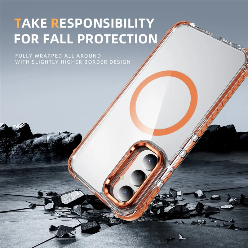 For Samsung Galaxy A05s 4G Clear Phone Case with Lens Kickstand Cover Magnetic Case - Orange
