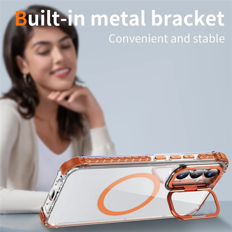 For Samsung Galaxy A05s 4G Clear Phone Case with Lens Kickstand Cover Magnetic Case - Orange