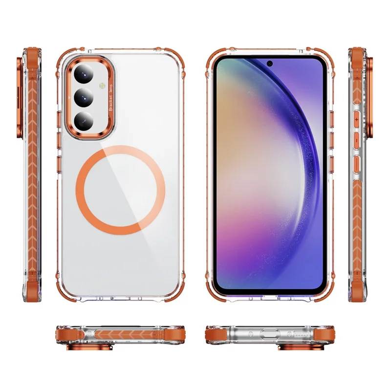For Samsung Galaxy A05s 4G Clear Phone Case with Lens Kickstand Cover Magnetic Case - Orange