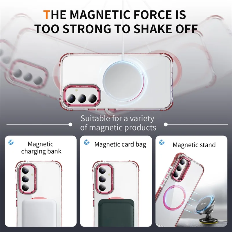 For Samsung Galaxy A05s 4G Clear Phone Case with Lens Kickstand Cover Compatible with MagSafe - Red