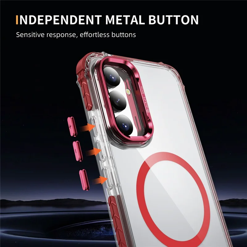 For Samsung Galaxy A05s 4G Clear Phone Case with Lens Kickstand Cover Compatible with MagSafe - Red