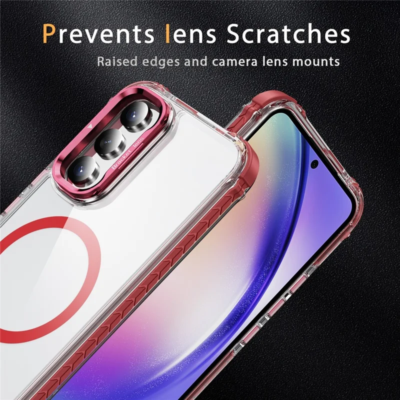 For Samsung Galaxy A05s 4G Clear Phone Case with Lens Kickstand Cover Compatible with MagSafe - Red