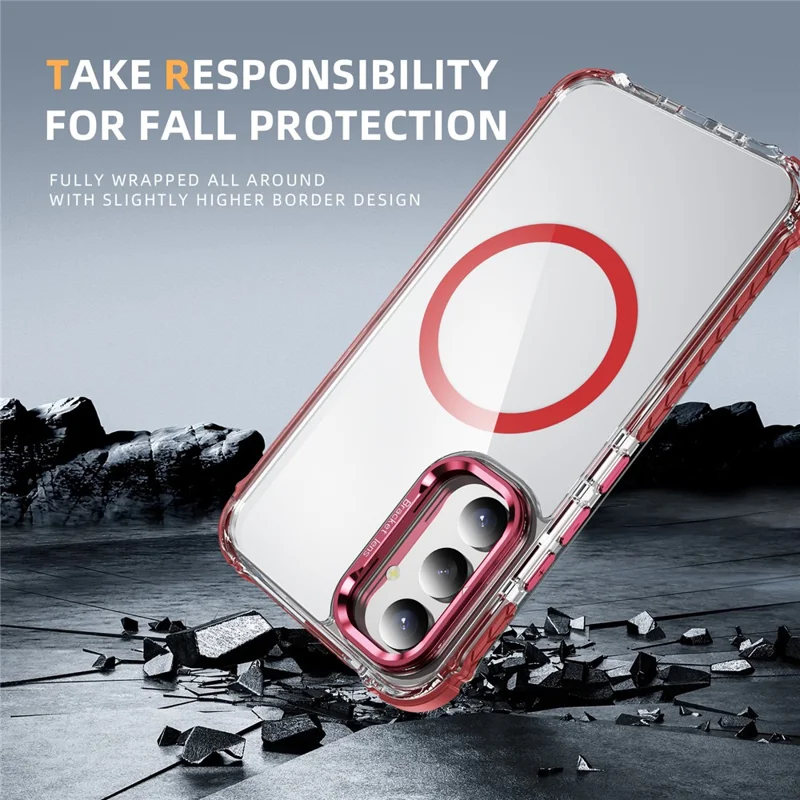 For Samsung Galaxy A05s 4G Clear Phone Case with Lens Kickstand Cover Compatible with MagSafe - Red