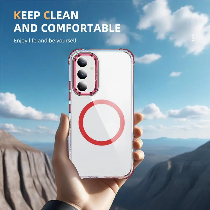 For Samsung Galaxy A05s 4G Clear Phone Case with Lens Kickstand Cover Compatible with MagSafe - Red