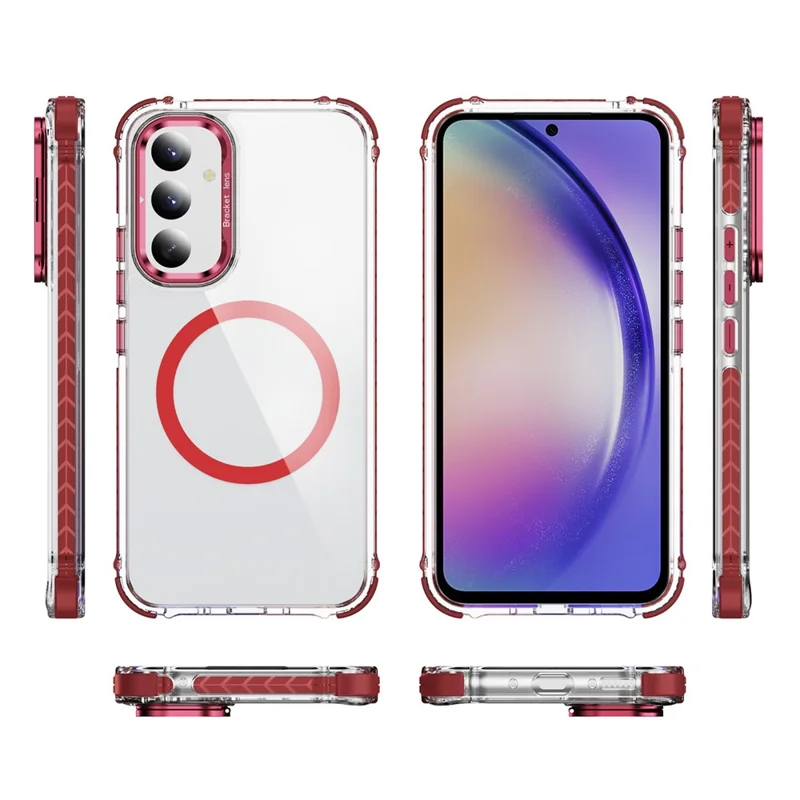 For Samsung Galaxy A05s 4G Clear Phone Case with Lens Kickstand Cover Compatible with MagSafe - Red