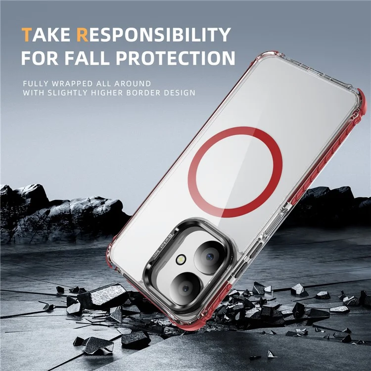 Phone Case for Xiaomi Redmi 13C 4G / 13C 5G / 13R 5G / Poco C65 4G Clear Back Cover with Lens Kickstand Compatible with MagSafe - Red / Black