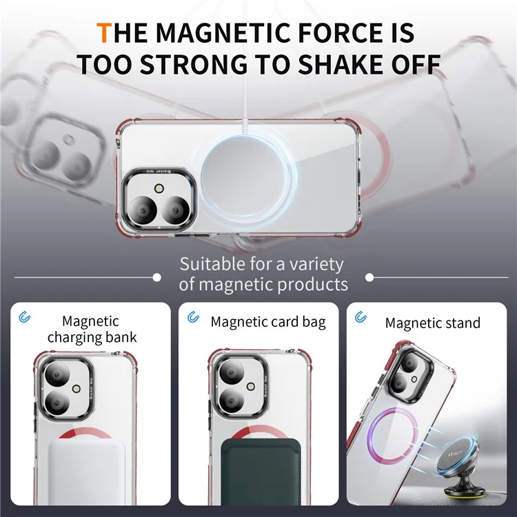 Phone Case for Xiaomi Redmi 13C 4G / 13C 5G / 13R 5G / Poco C65 4G Clear Back Cover with Lens Kickstand Compatible with MagSafe - Red / Black