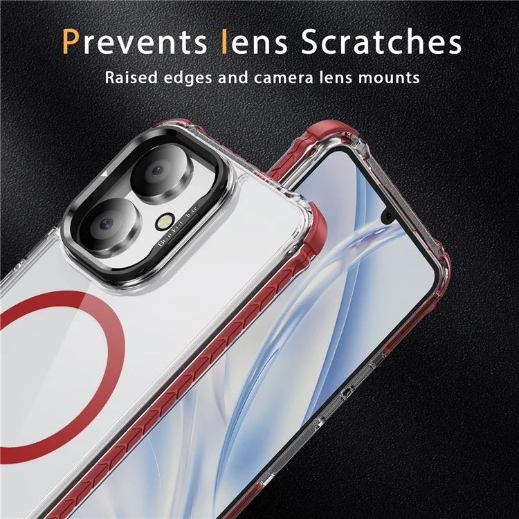 Phone Case for Xiaomi Redmi 13C 4G / 13C 5G / 13R 5G / Poco C65 4G Clear Back Cover with Lens Kickstand Compatible with MagSafe - Red / Black