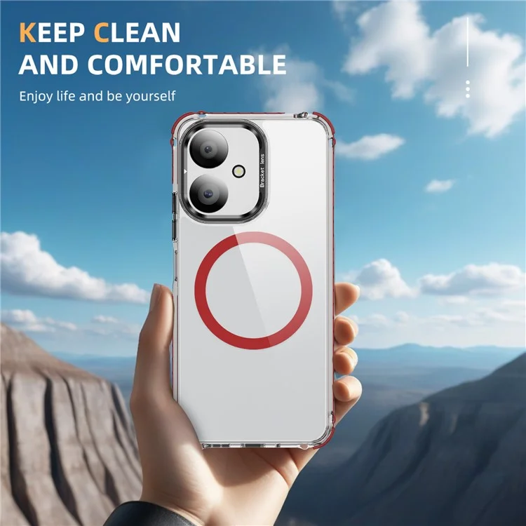 Phone Case for Xiaomi Redmi 13C 4G / 13C 5G / 13R 5G / Poco C65 4G Clear Back Cover with Lens Kickstand Compatible with MagSafe - Red / Black