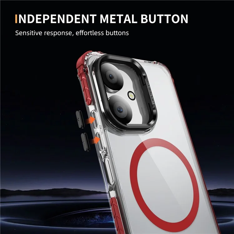 Phone Case for Xiaomi Redmi 13C 4G / 13C 5G / 13R 5G / Poco C65 4G Clear Back Cover with Lens Kickstand Compatible with MagSafe - Red / Black