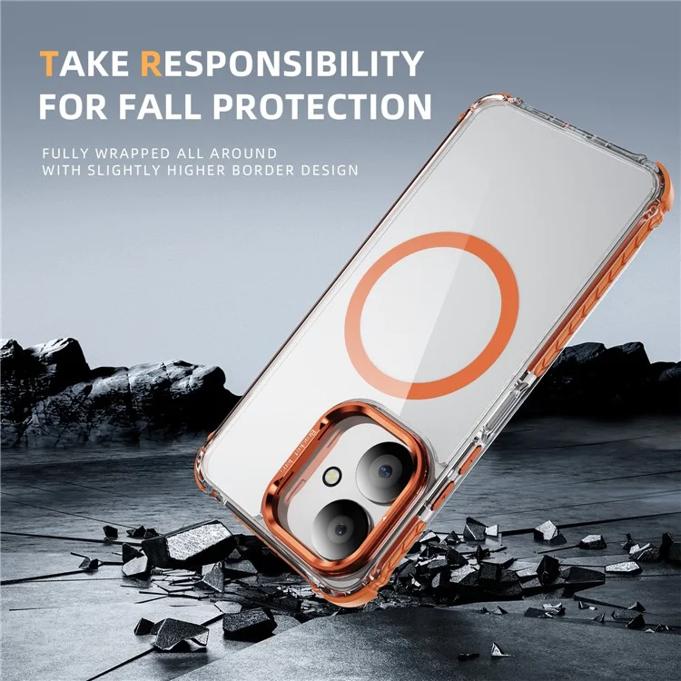 Phone Case for Xiaomi Redmi 13C 4G / 13C 5G / 13R 5G / Poco C65 4G Clear Back Cover with Lens Kickstand Compatible with MagSafe - Orange