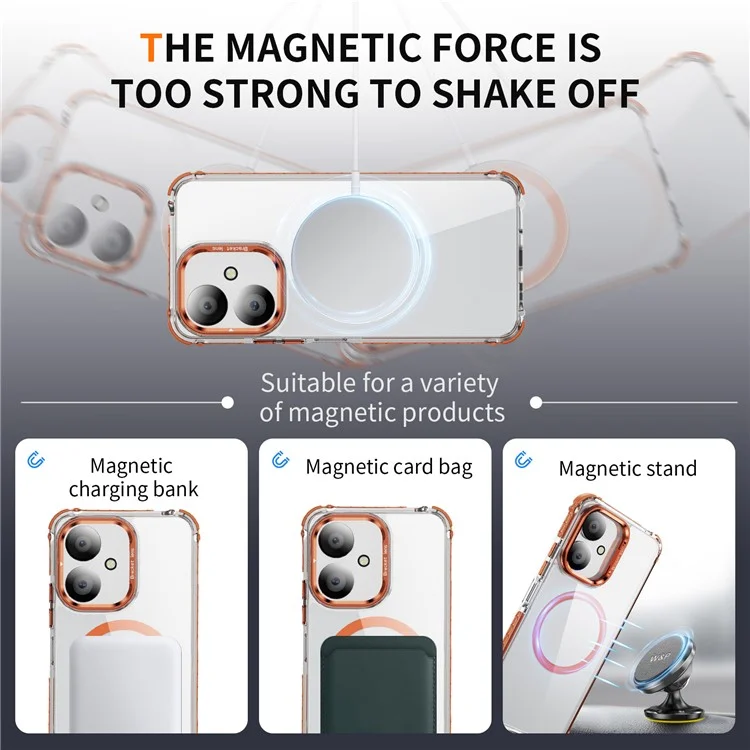 Phone Case for Xiaomi Redmi 13C 4G / 13C 5G / 13R 5G / Poco C65 4G Clear Back Cover with Lens Kickstand Compatible with MagSafe - Orange