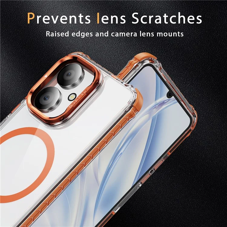 Phone Case for Xiaomi Redmi 13C 4G / 13C 5G / 13R 5G / Poco C65 4G Clear Back Cover with Lens Kickstand Compatible with MagSafe - Orange