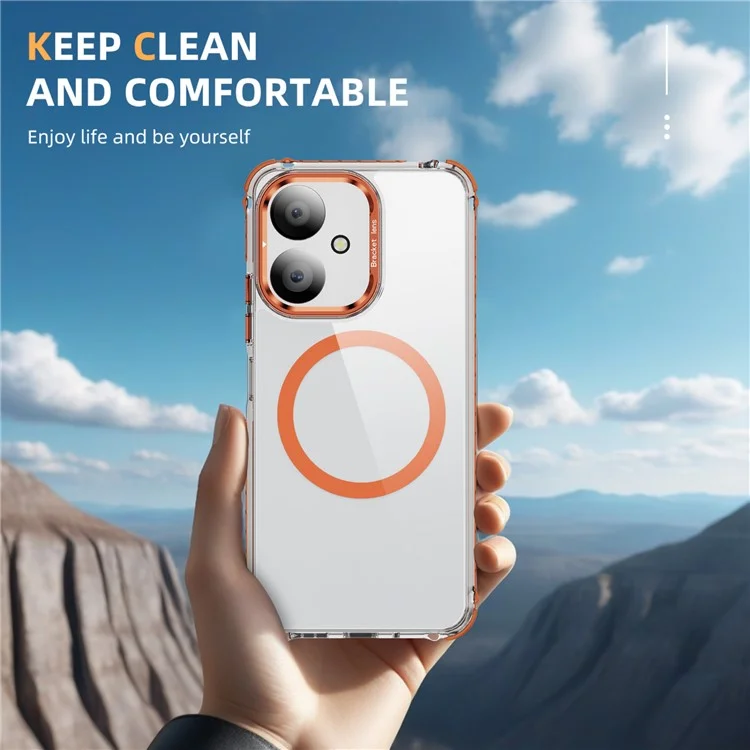 Phone Case for Xiaomi Redmi 13C 4G / 13C 5G / 13R 5G / Poco C65 4G Clear Back Cover with Lens Kickstand Compatible with MagSafe - Orange