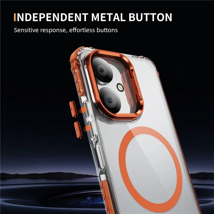 Phone Case for Xiaomi Redmi 13C 4G / 13C 5G / 13R 5G / Poco C65 4G Clear Back Cover with Lens Kickstand Compatible with MagSafe - Orange