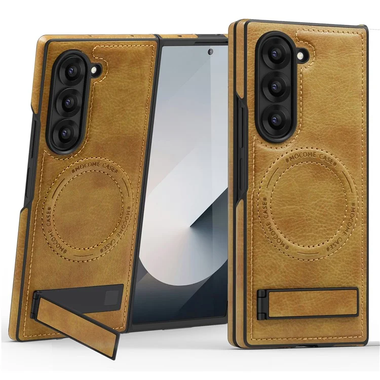 Cover per Samsung Galaxy Z Fold6 5G Custodia Magnetica in Pelle con Supporto Compatibile con MagSafe - Marrone