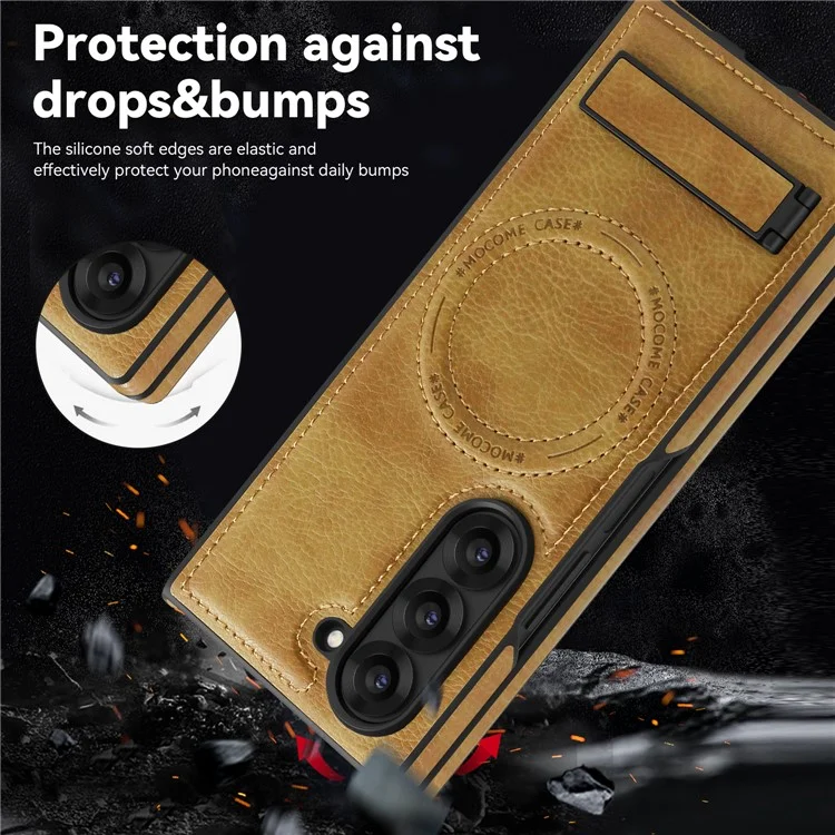 Cover per Samsung Galaxy Z Fold6 5G Custodia Magnetica in Pelle con Supporto Compatibile con MagSafe - Marrone