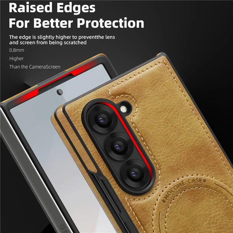Cover per Samsung Galaxy Z Fold6 5G Custodia Magnetica in Pelle con Supporto Compatibile con MagSafe - Marrone