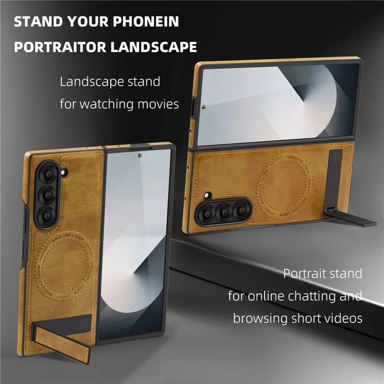 Cover per Samsung Galaxy Z Fold6 5G Custodia Magnetica in Pelle con Supporto Compatibile con MagSafe - Marrone