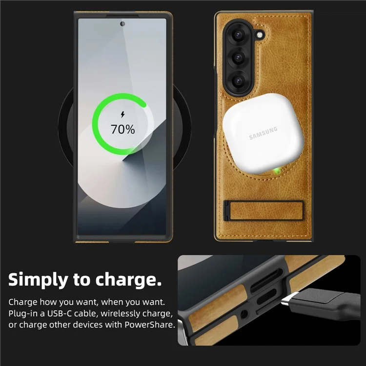 Cover per Samsung Galaxy Z Fold6 5G Custodia Magnetica in Pelle con Supporto Compatibile con MagSafe - Marrone