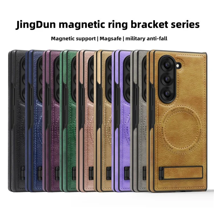 Cover per Samsung Galaxy Z Fold6 5G Custodia Magnetica in Pelle con Supporto Compatibile con MagSafe - Marrone