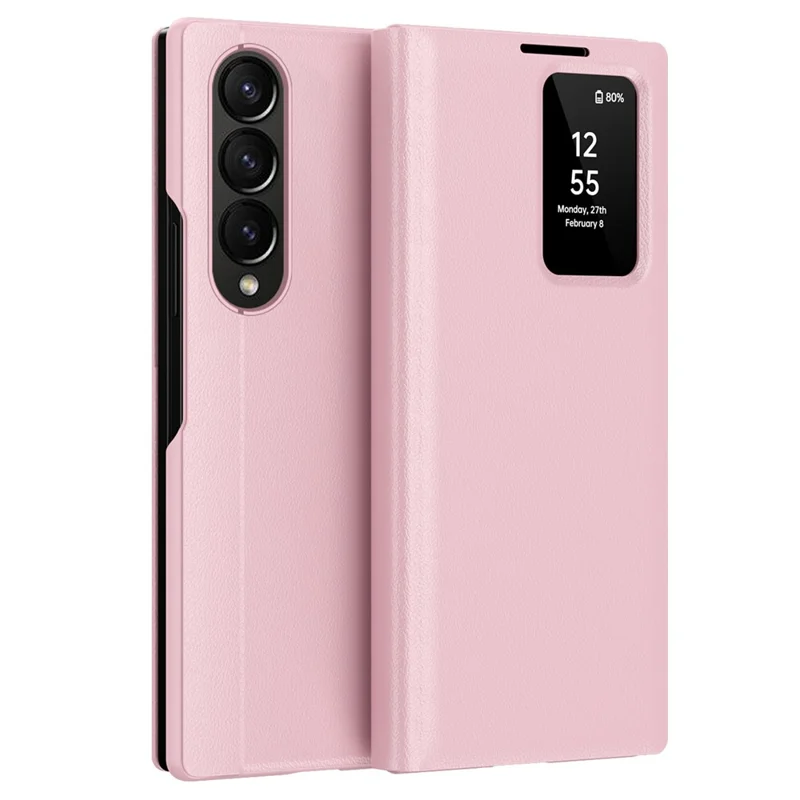 Cover in pelle per Samsung Galaxy Z Fold3 5G con finestra di visualizzazione e slot per carte - Rosa