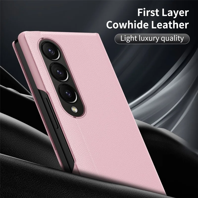Cover in pelle per Samsung Galaxy Z Fold3 5G con finestra di visualizzazione e slot per carte - Rosa