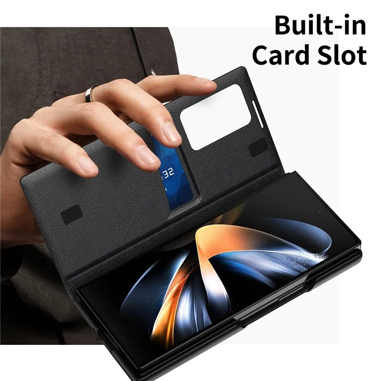 Capa de Couro para Samsung Galaxy Z Fold3 5G com Janela de Visualização e Compartimento para Cartão - Preto