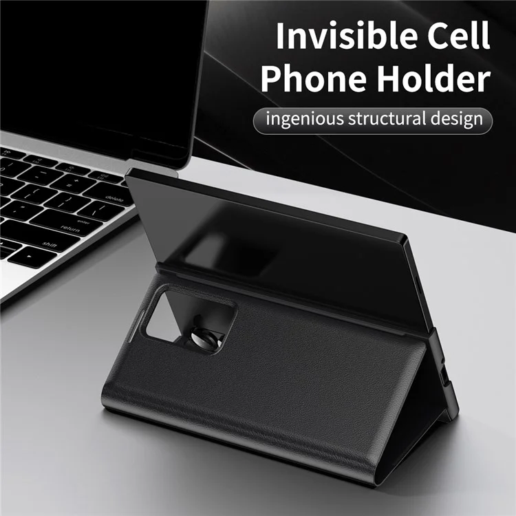 Capa de Couro para Samsung Galaxy Z Fold3 5G com Janela de Visualização e Compartimento para Cartão - Preto
