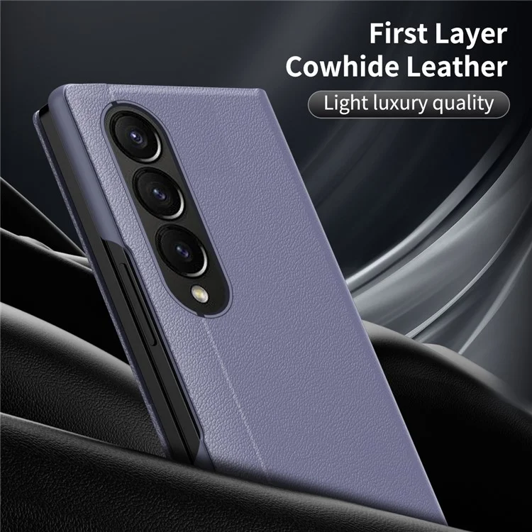 Cover in pelle per Samsung Galaxy Z Fold3 5G con finestra di visualizzazione e slot per schede - Grigio Viola