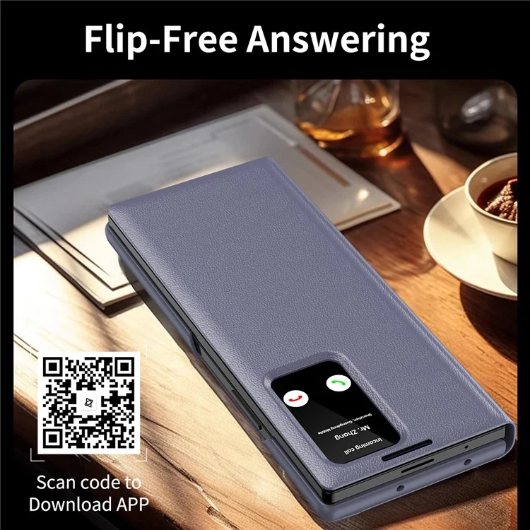 Cover in pelle per Samsung Galaxy Z Fold3 5G con finestra di visualizzazione e slot per schede - Grigio Viola