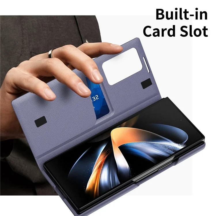 Cover in pelle per Samsung Galaxy Z Fold3 5G con finestra di visualizzazione e slot per schede - Grigio Viola