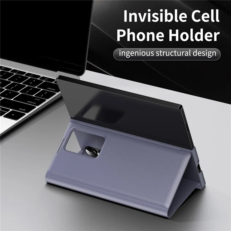 Cover in pelle per Samsung Galaxy Z Fold3 5G con finestra di visualizzazione e slot per schede - Grigio Viola